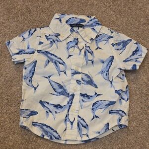 Janie and Jack Cream and Blue Whale Print Shirt
